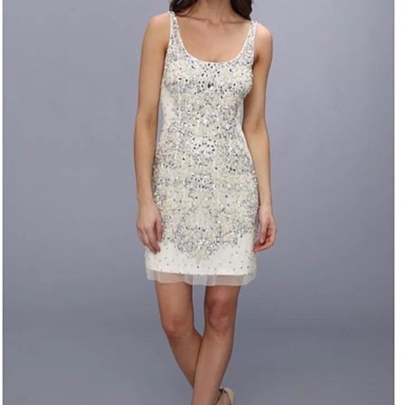 adrianna papell white beaded dress